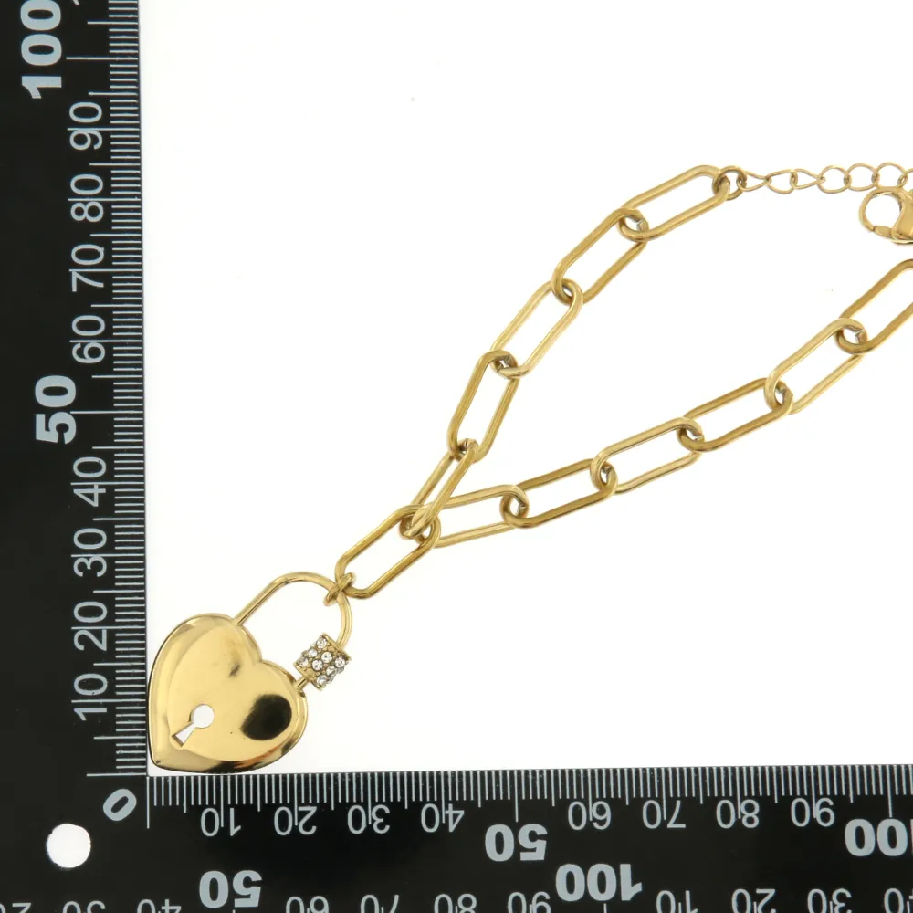 BAC6794-Catena Cuore Lucchetto-Bracciale con Chiusura in Acciai - BAC6794-Catena Cuore Lucchetto-Bracciale con Chiusura in Acciai
