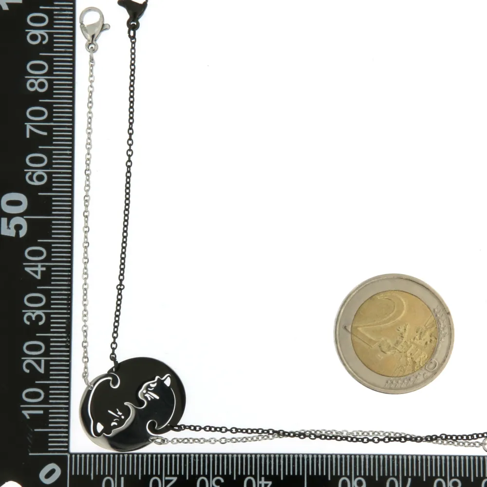 BAC6868-Puzzle Gatto-Bracciale Coppia in Acciaio - BAC6868-Puzzle Gatto-Bracciale Coppia in Acciaio (Argento)