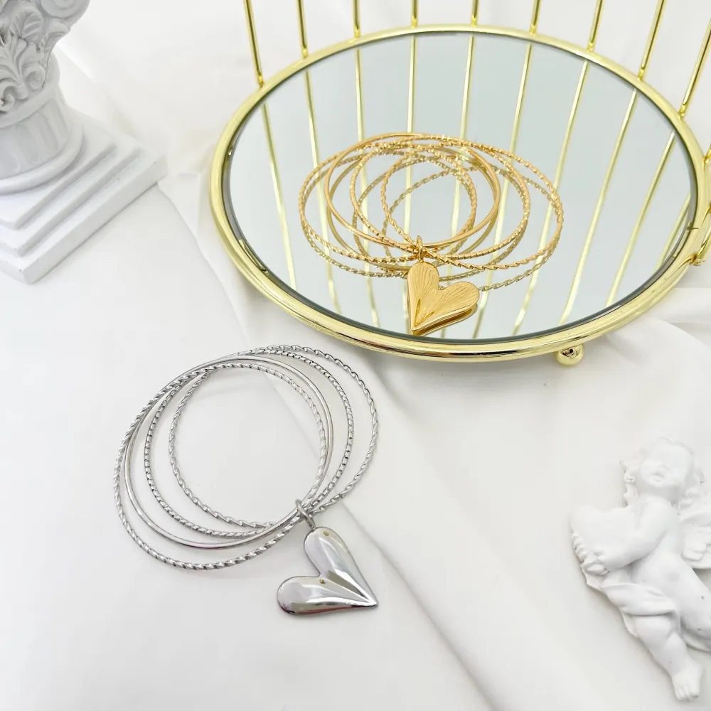 Cuore-Bracciali Multifili Rigidi in Acciaio - BAR-103-AA3366B