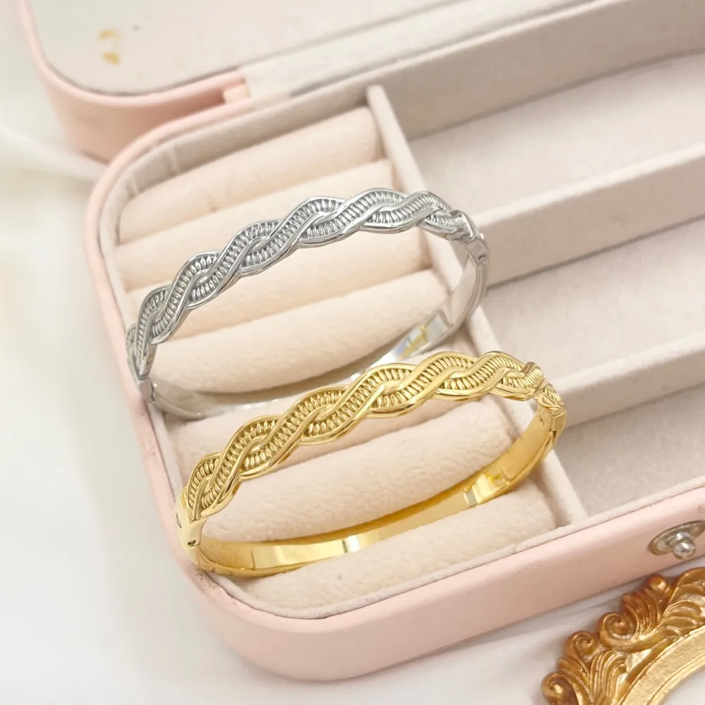 Intrecciato-Bracciale Rigido in Acciaio - BAR-413-009 (Argento)