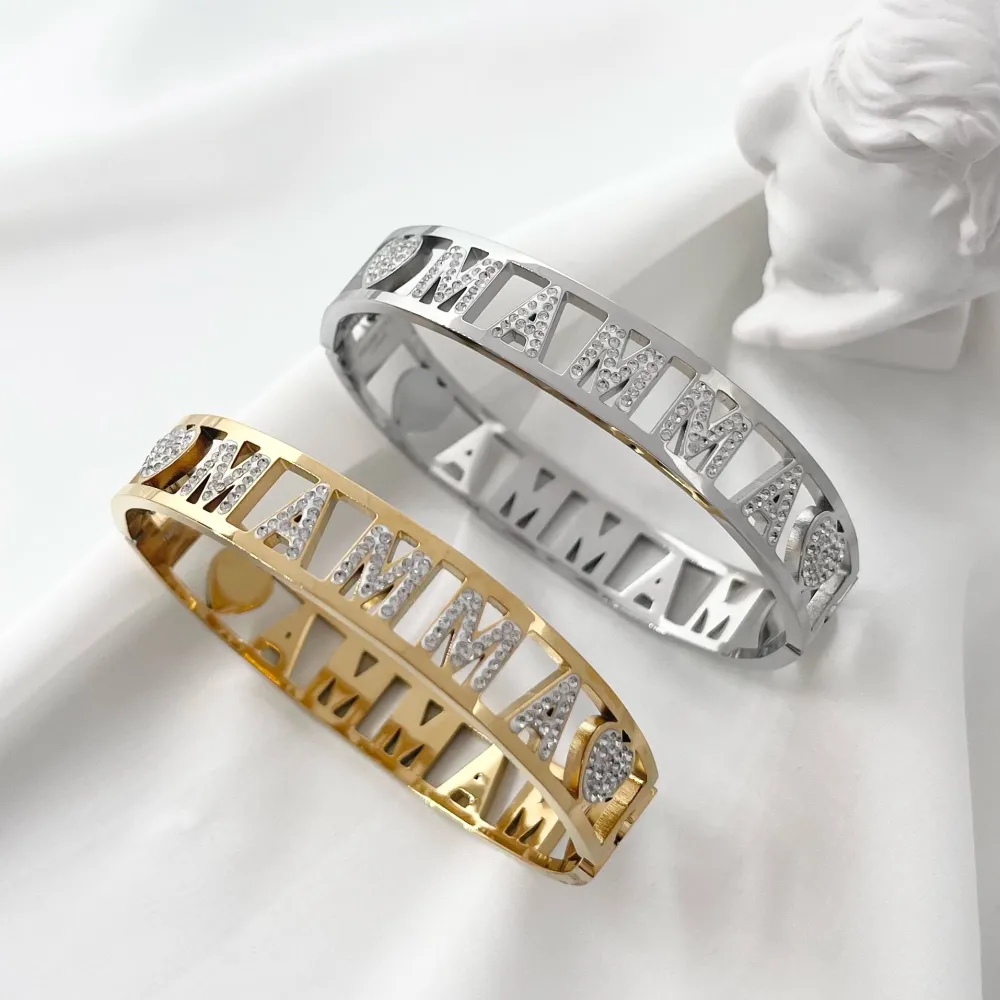 Mamma-Bracciale con Scritte Rigido in Acciaio - BAR-413-1274 Mamma