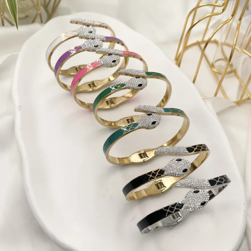 Serpente Smaltato-Bracciale Rigido in Acciaio - BAR-413-2254 (Viola)