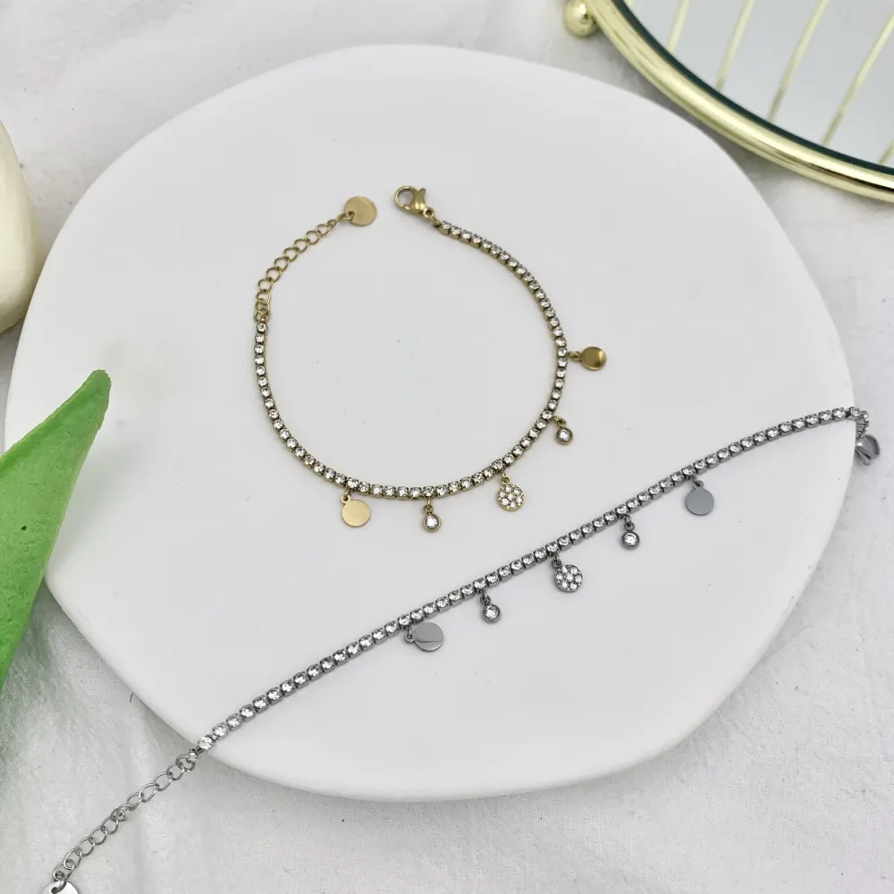 Tennis con Tondo-Bracciale in Acciaio - BAC-103-AA2527B Tondo (Oro Giallo)