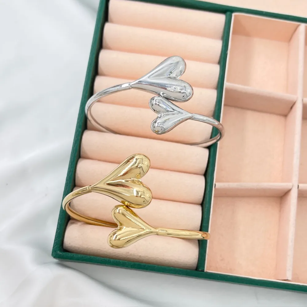 Doppio Cuore  -Bracciale Rigido in Acciaio - BAR-413-7277