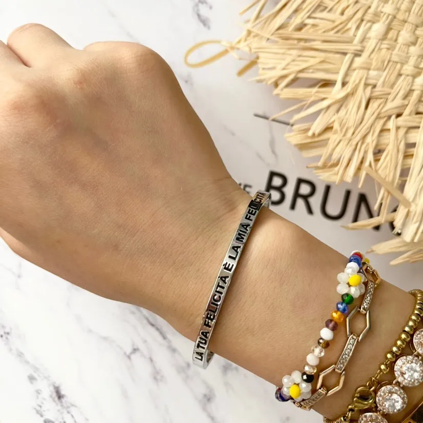 100% Amiche-Bracciale Rigido con Le Frasi Smaltati in Acciaio - BAR-413-B60 110#