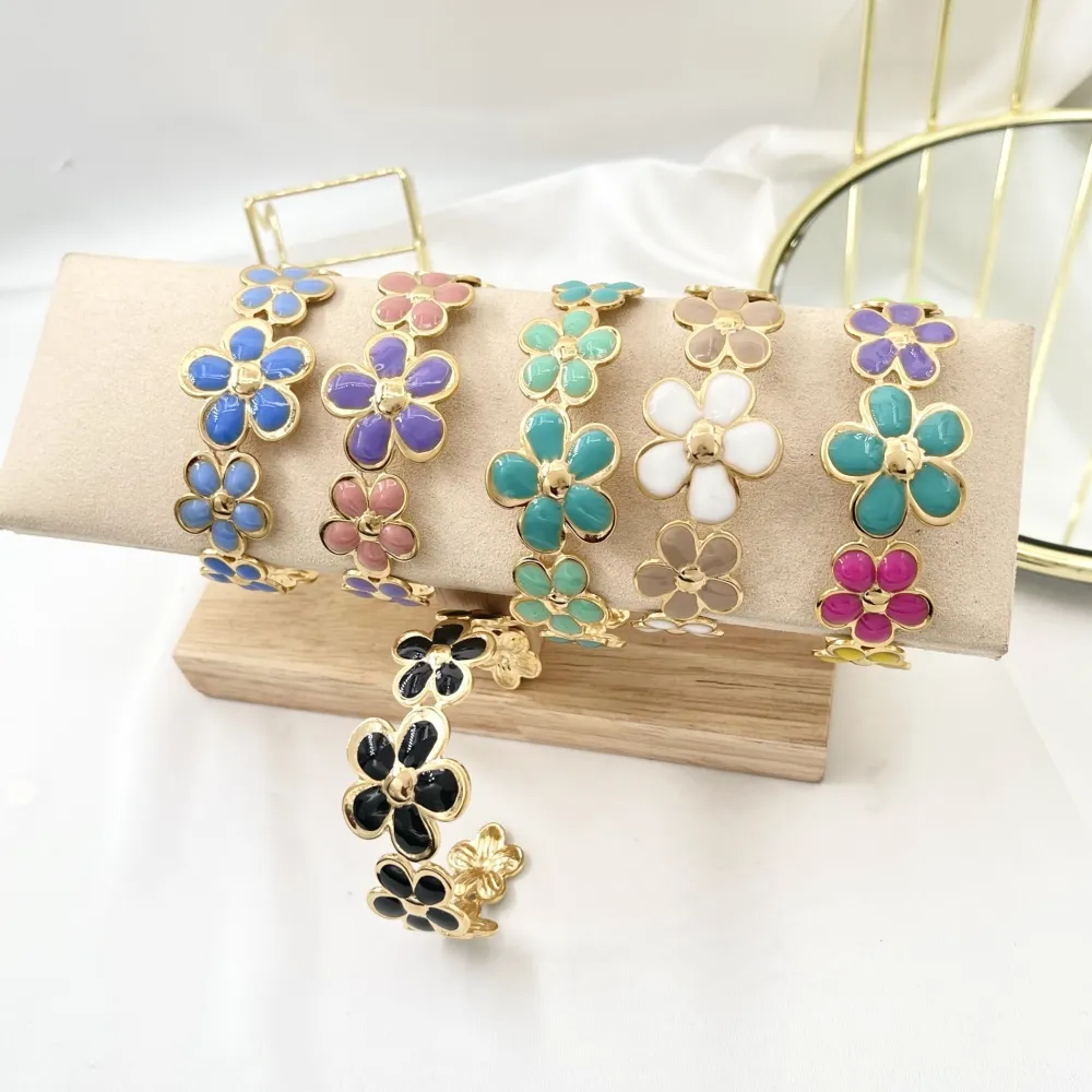 Fiore Smaltato-Bracciale Rigido in Acciaio - BAR-732-62