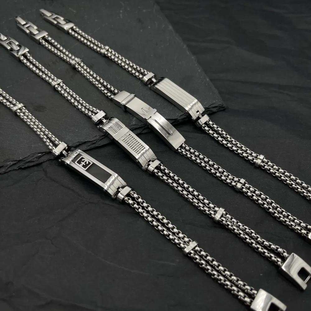 Piastrella con Catena-Bracciale Uomo in Acciaio - BAU-208-289 (Acciaio)