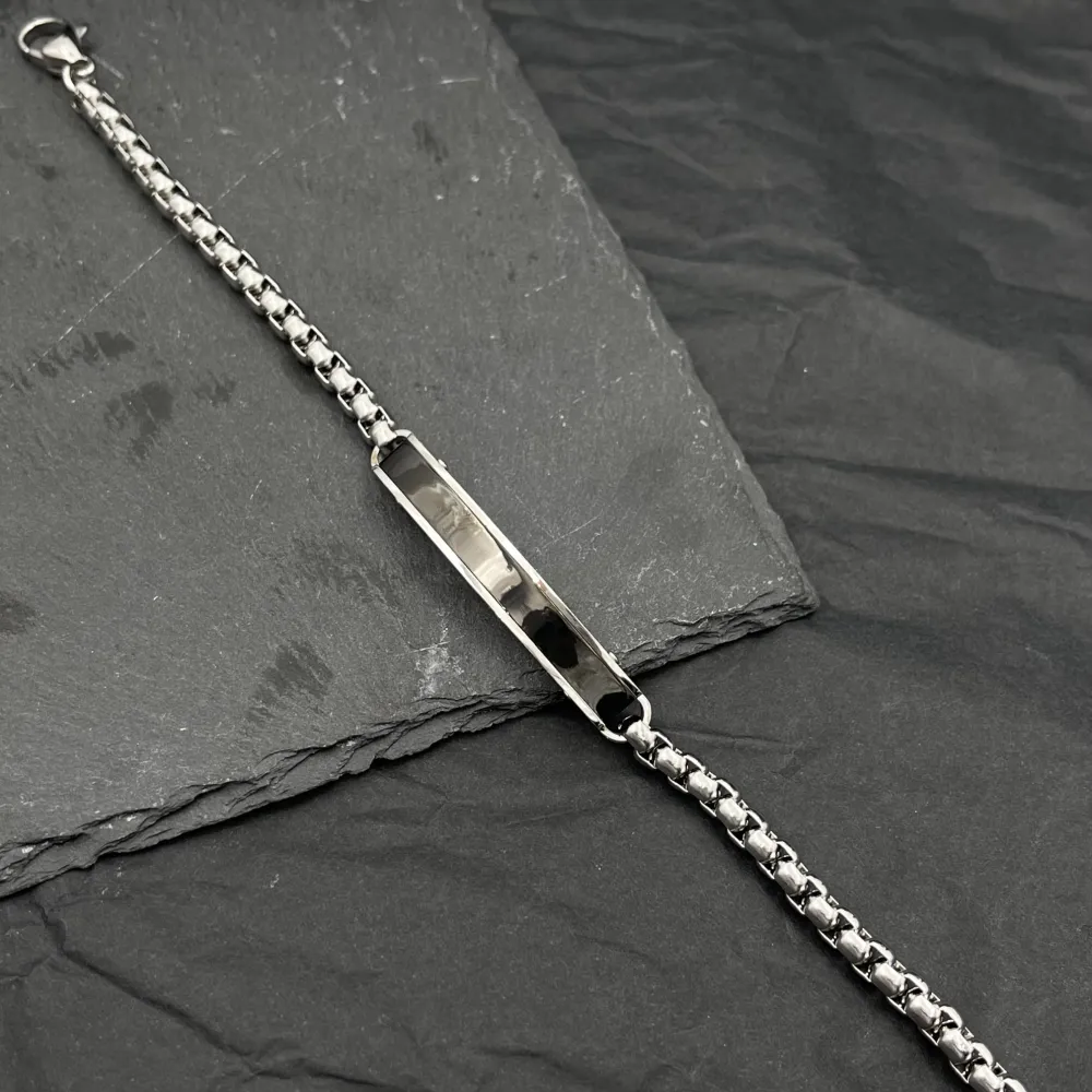 Piastrella con Catena-Bracciale Uomo in Acciaio - BAU-208-302 (Acciaio)