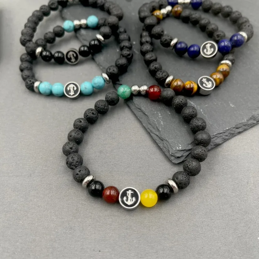 A'ncora-Bracciale Elastico in Acciaio da Uomo - BAU-600-B144 (Nero)