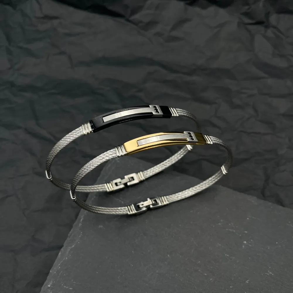 Semplice-Bracciale Semirigido da Uomo in Acciaio - BAU-600-H179 (Oro Giallo)