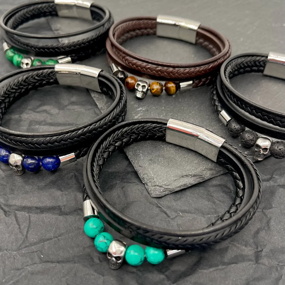 Multifili con Teschio-Bracciale da Uomo in Acciaio - BAU-720-21