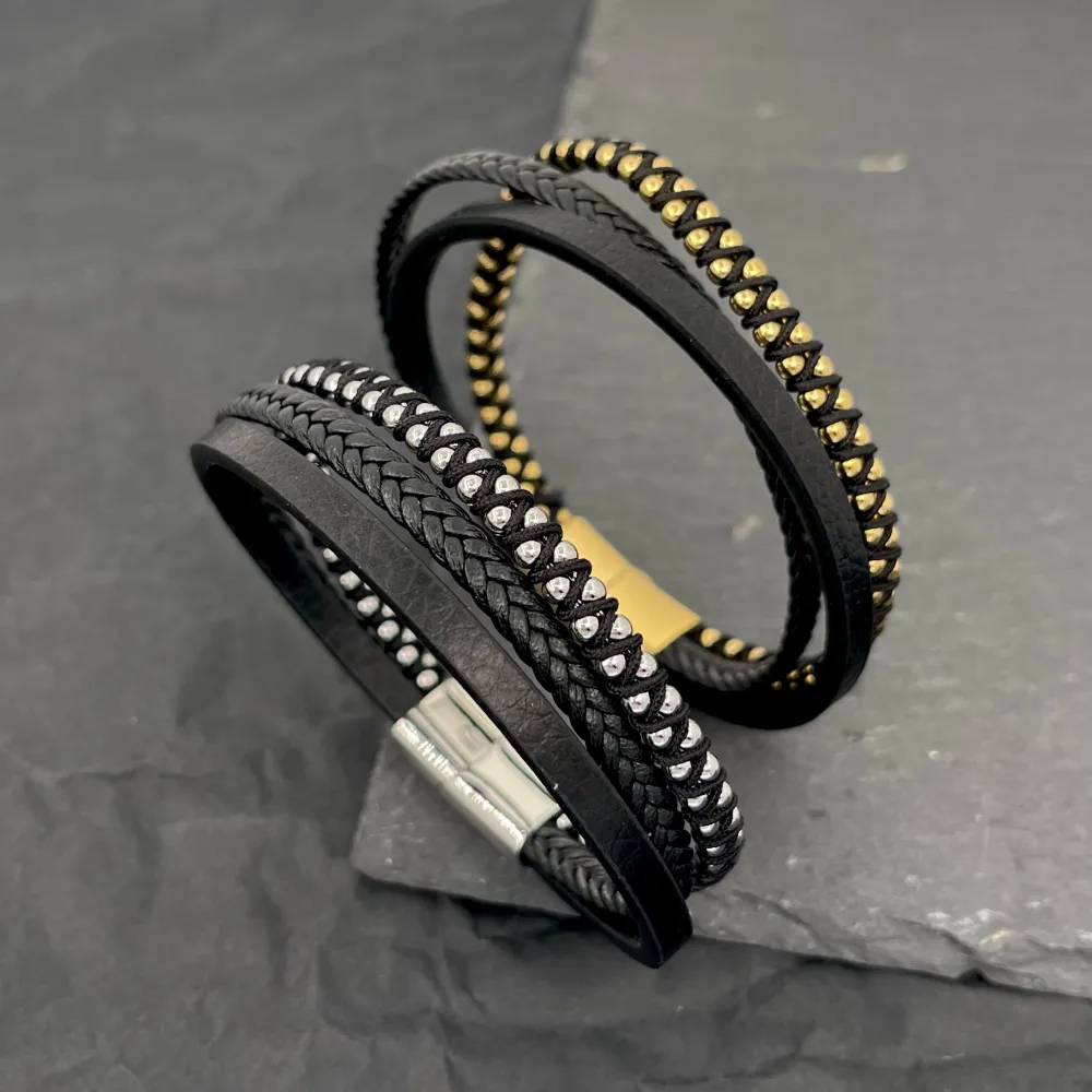 Semplice Tre Fili-Bracciale da Uomo in Acciaio - BAU-720-22