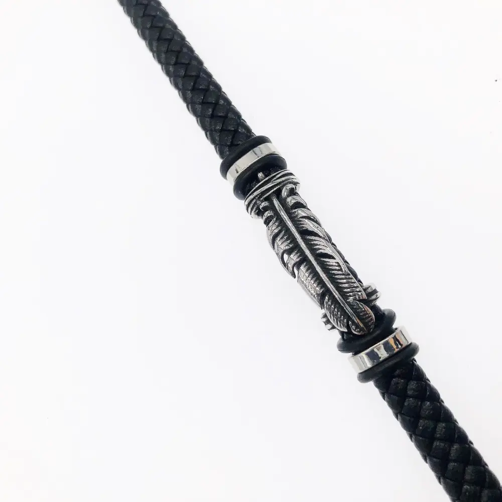 BAU-Foglia 4913-Bracciale da uomo in acciaio Vera pelle - BAU-Foglia 4913-Bracciale da uomo in acciaio Vera pelle