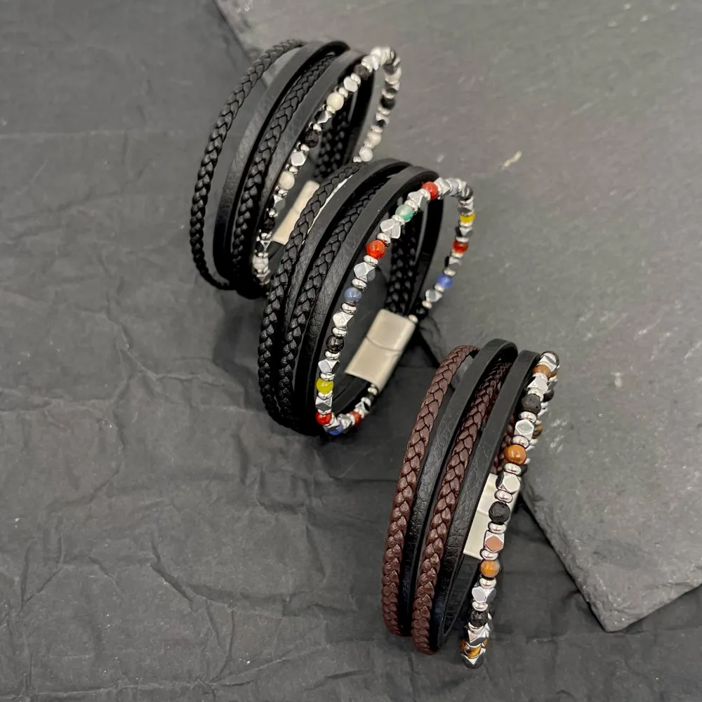 Multifili-Bracciale da Uomo in Acciaio - BAU-H600-260 (Nero)