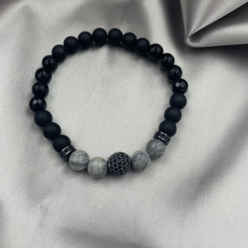 BAU6733-Pallina Zirconia- Bracciale Elastico con Pietre da Uomo - BAU6733-Pallina Zirconia- Bracciale Elastico da Uomo (Grigio)