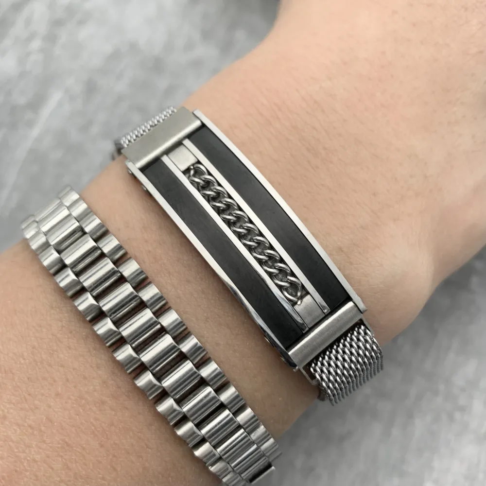 Bracciale da Uomo Regolabile con Chiusura a Calamita - BAU6970-Piastrina-Bracciale da Uomo