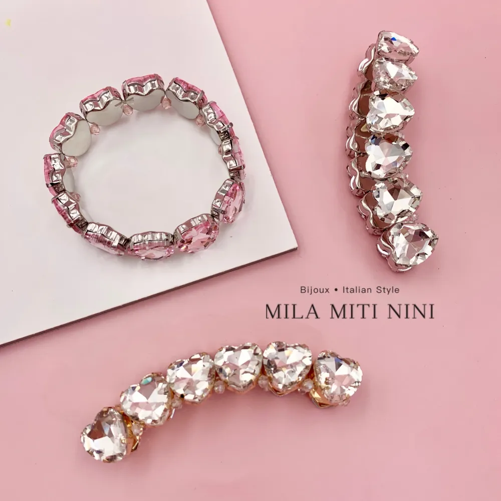 Cuore-Bracciale Elastico con Pietre Colorate - BMM-321-F54 (Rosa)