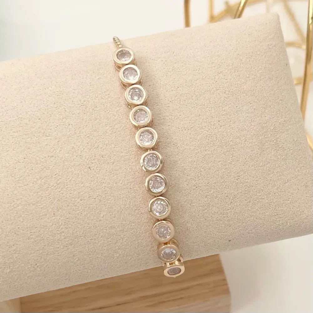 Tennis Cipollina-Bracciale Regolabile in Ottone e Zirconia - BMZ-109-162 (Oro Giallo)