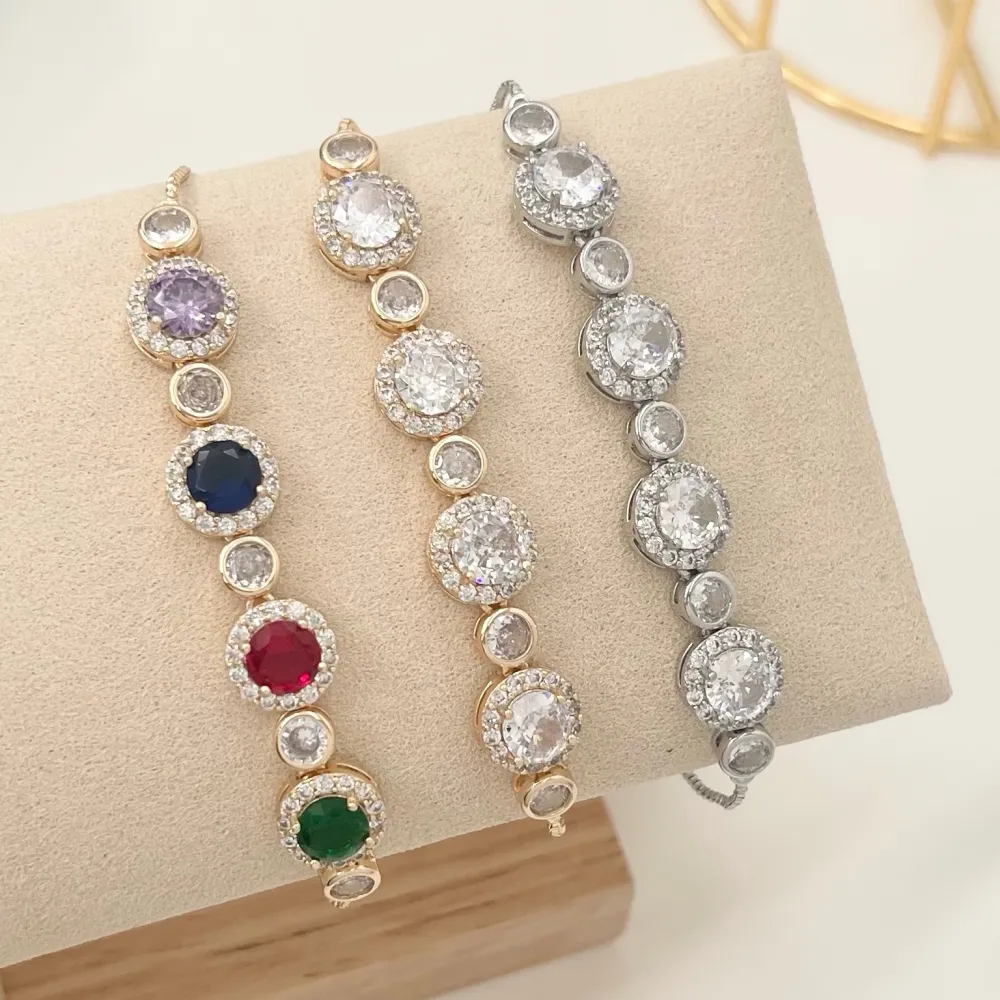 Tennis con Punto Luce -Bracciale Regolabile in Ottone e Zirconi - BMZ-109-L03 C (MIX)