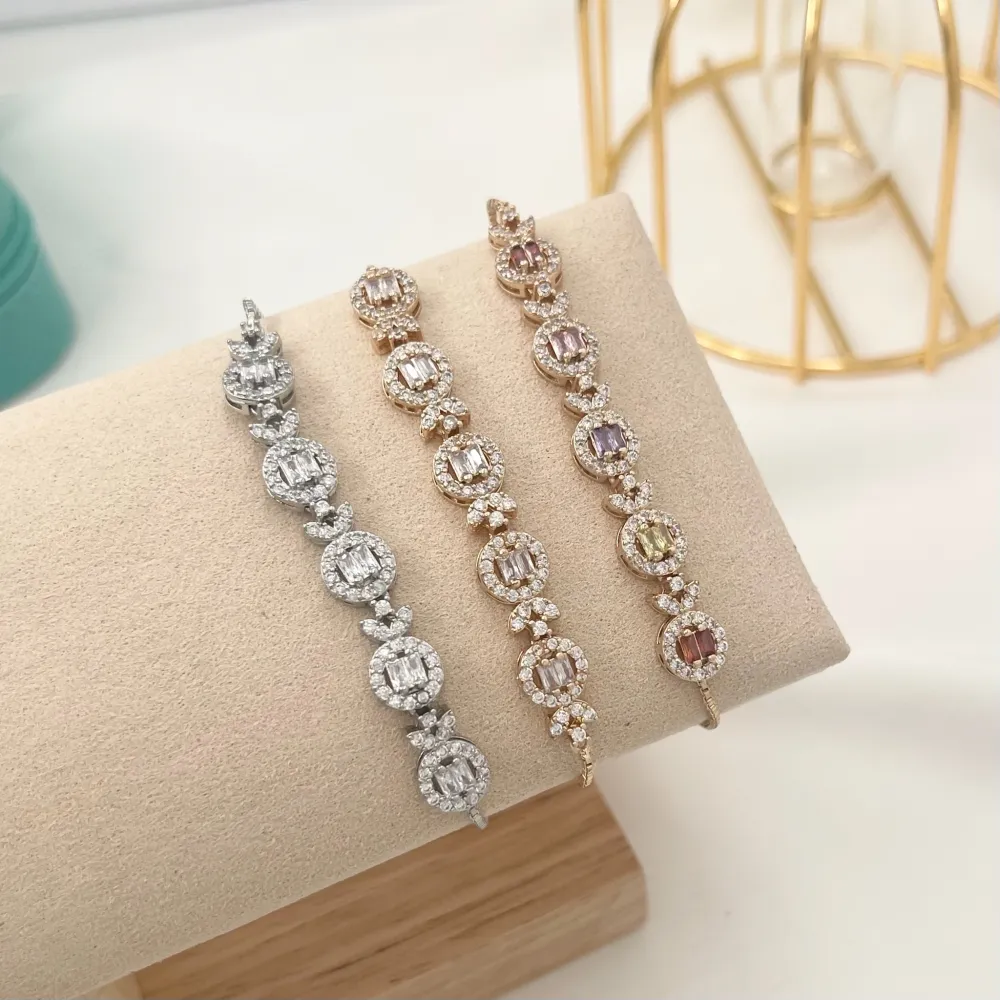 Tennis con Punto Luce -Bracciale Regolabile in Ottone e Zirconi - BMZ-109-L03D