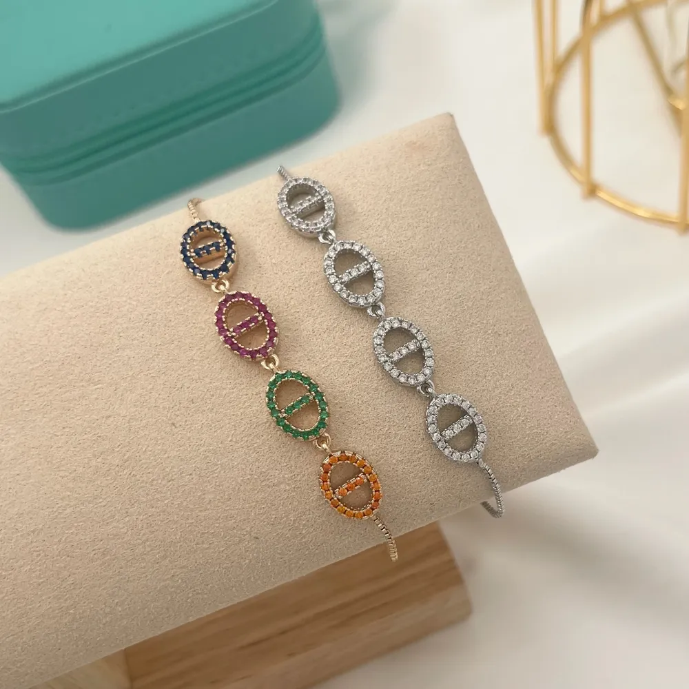 Cerchio-Bracciale Scorrevole in Ottone e Zirconia - BMZ-109-L03F (Bianco/Oro)