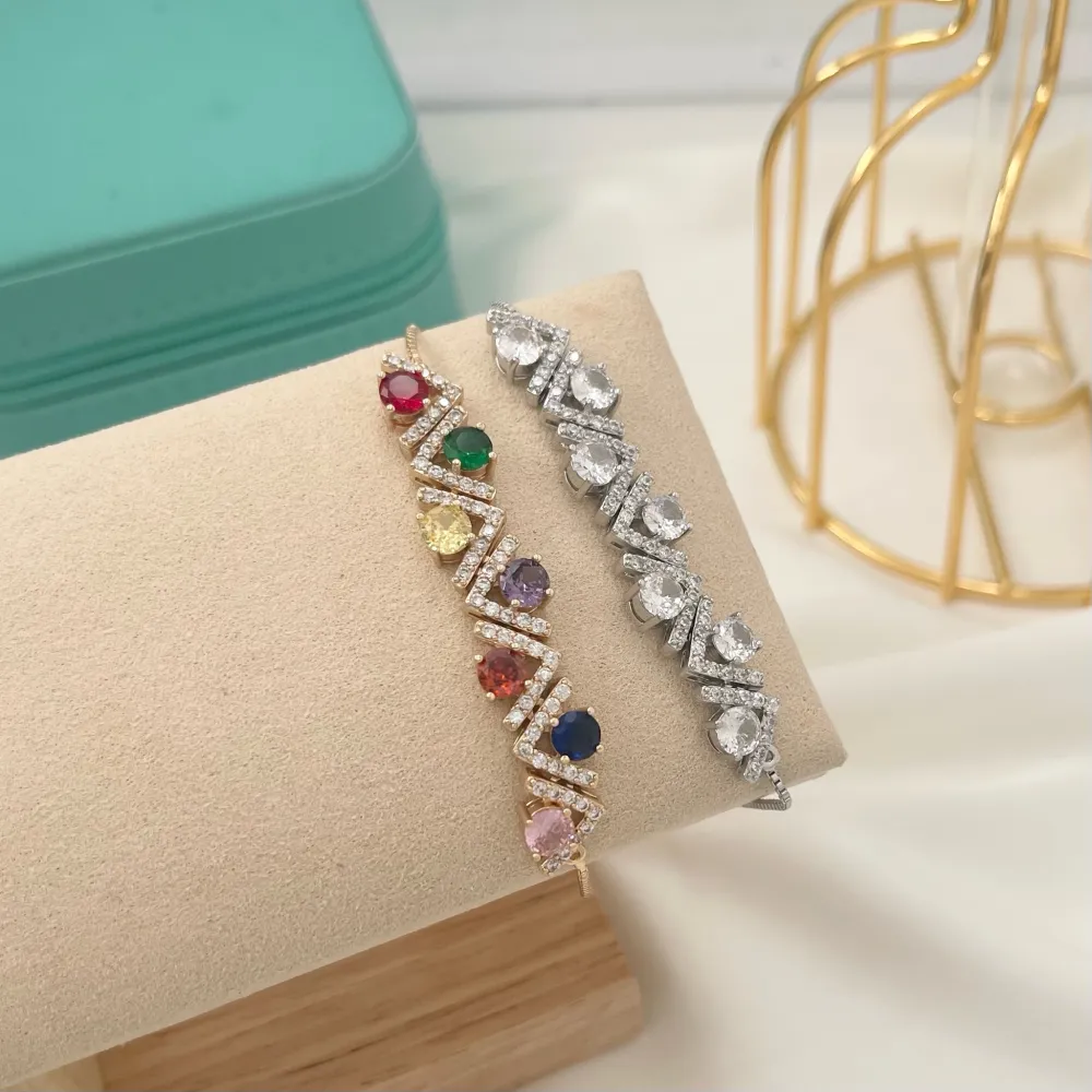 Punto Luce V-Bracciale Scorrevole in Ottone e Zirconia - BMZ-109-L03G (Bianco/Oro)