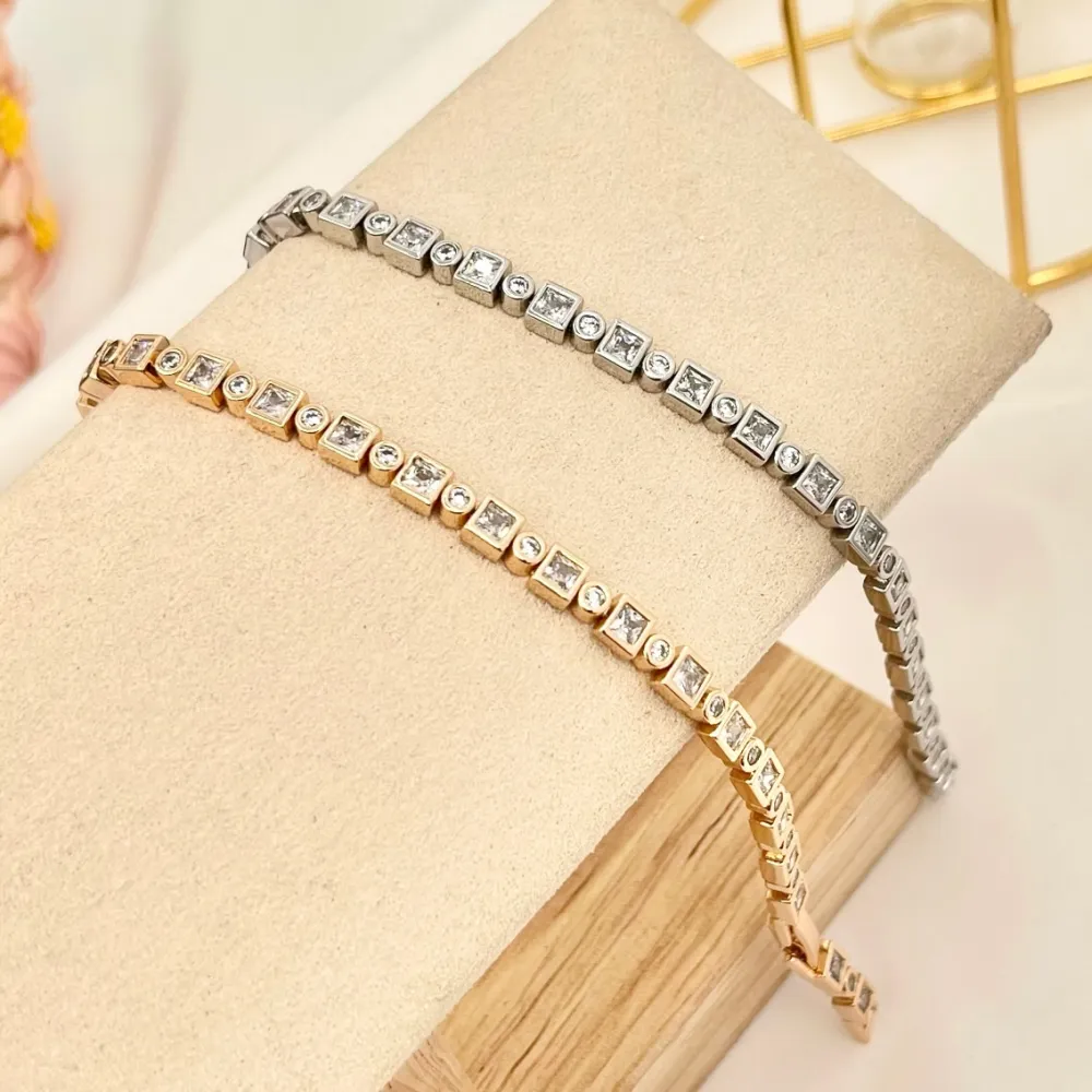 Quadrato e Tondo-Bracciale con Cubic Zirconia - BMZ-243-14 S (Argento)