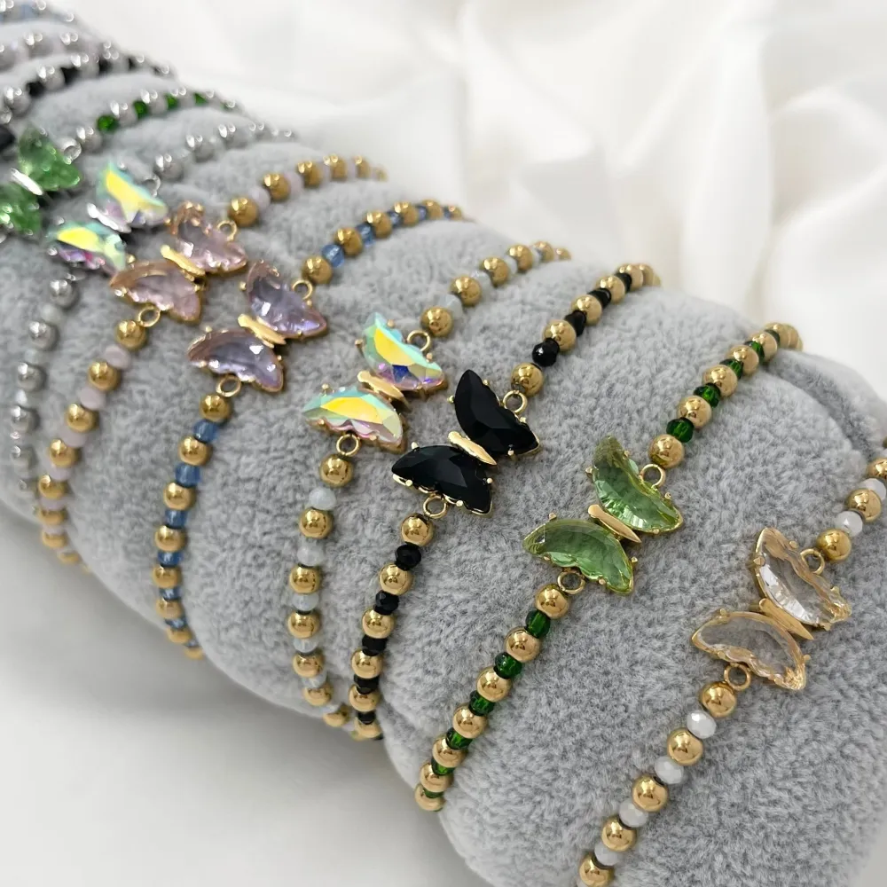 [BPA-103-AA134B] Farfalla Colorata -12Pz Bracciali Elastici in Acciaio - BPA-103-AA134B