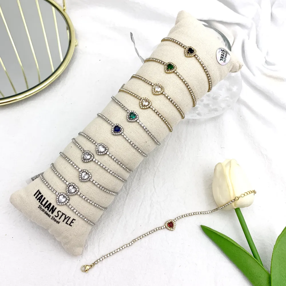 [BPA-103-AA1517B] Tennis con Punto Luce a Cuore-12Pz Bracciali in Acciaio - BPA-103-AA1517B