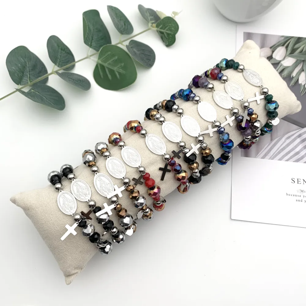 [BPA7680-Rosario Croce-12 Pz Bracciali in Acciaio] 12Pz Bracciali Elastici in Acciaio+Cuscino in Omaggio - BPA7680-Rosario Croce-12 Pz Bracciali in Acciaio