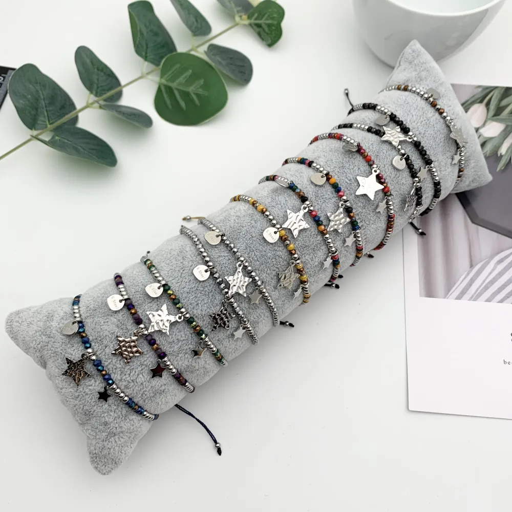 12Pz Bracciali in Acciaio Regolabili + Cuscino in Omaggio - BPA7690-Stella -12 Pz Bracciali in Acciaio