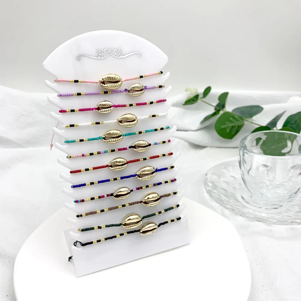 Conchiglia e Perline-12pz Bracciali Regolabili con Blister - BPM-480-86