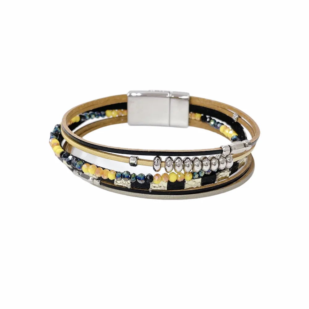 12Pz Bracciali +Cuscino in Omaggio - BPM176-211-Multifili in Cuoio-7 Pz Bracciali (Argento)