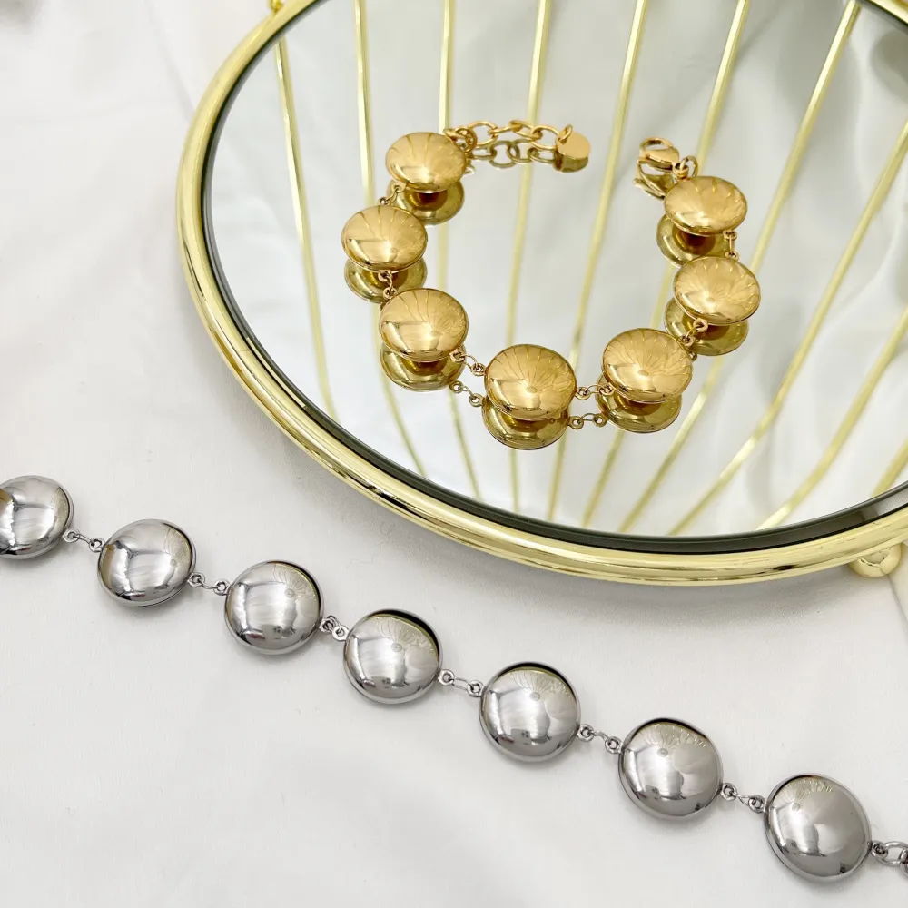 pallina Piatta Vuota-Bracciale in Acciaio con Chiusura - BR-103-5126B