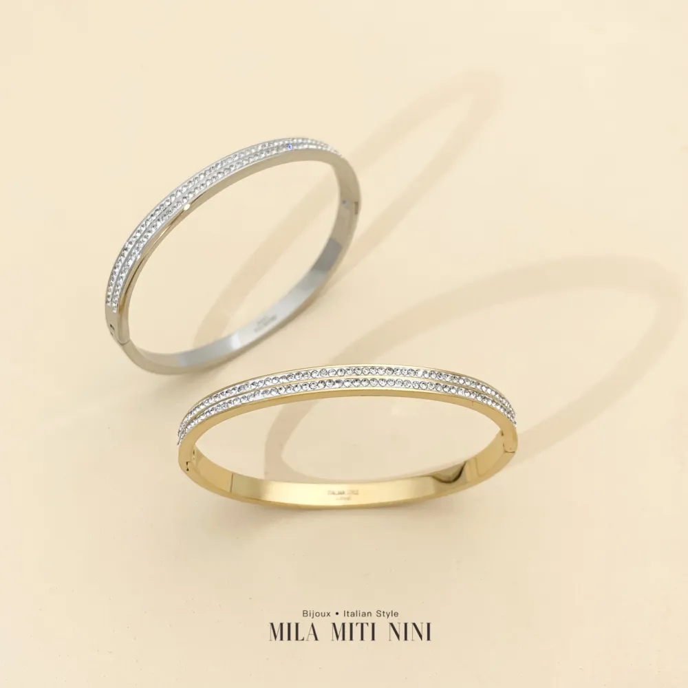 Bracciale Rigido con Doppio Fili di Strass - BRA413-902