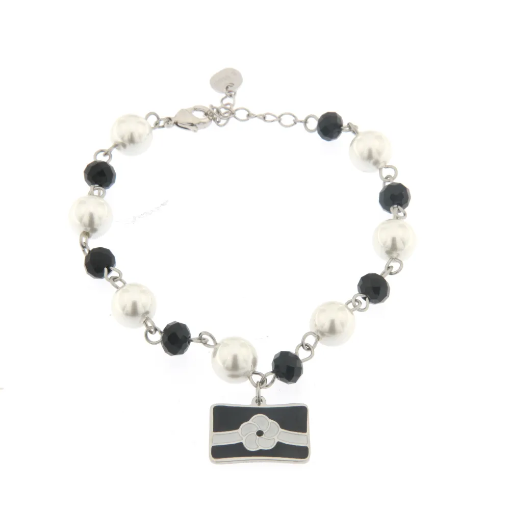 Bracciale da Donna In Acciaio - Borsa - Bracciale Perla e Cristalli