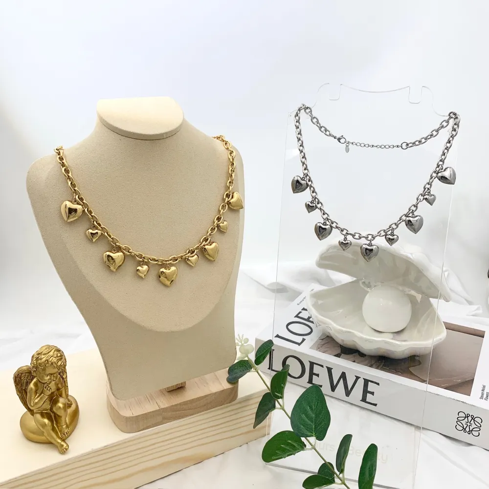 Catena Con cuore  -Collana Corta in Acciaio - CAC-103-3398N