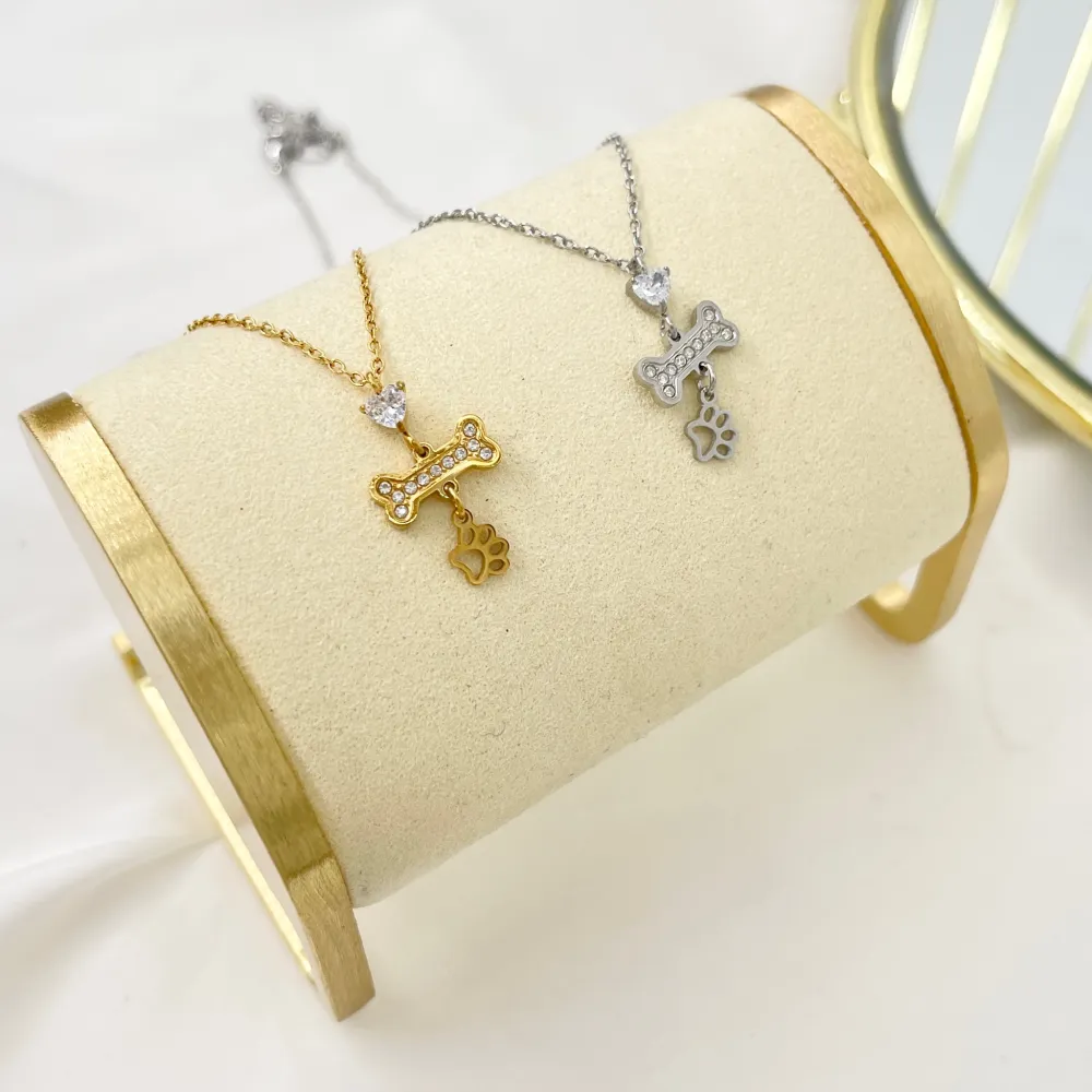 Osso con Zampa-Collana Girocollo in Acciaio - CAC-103-5264N