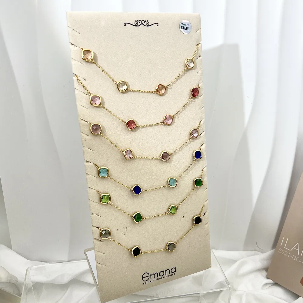 Pietre Colorate -Collana Corta in Acciaio - CAC-103-5416N (MIX)