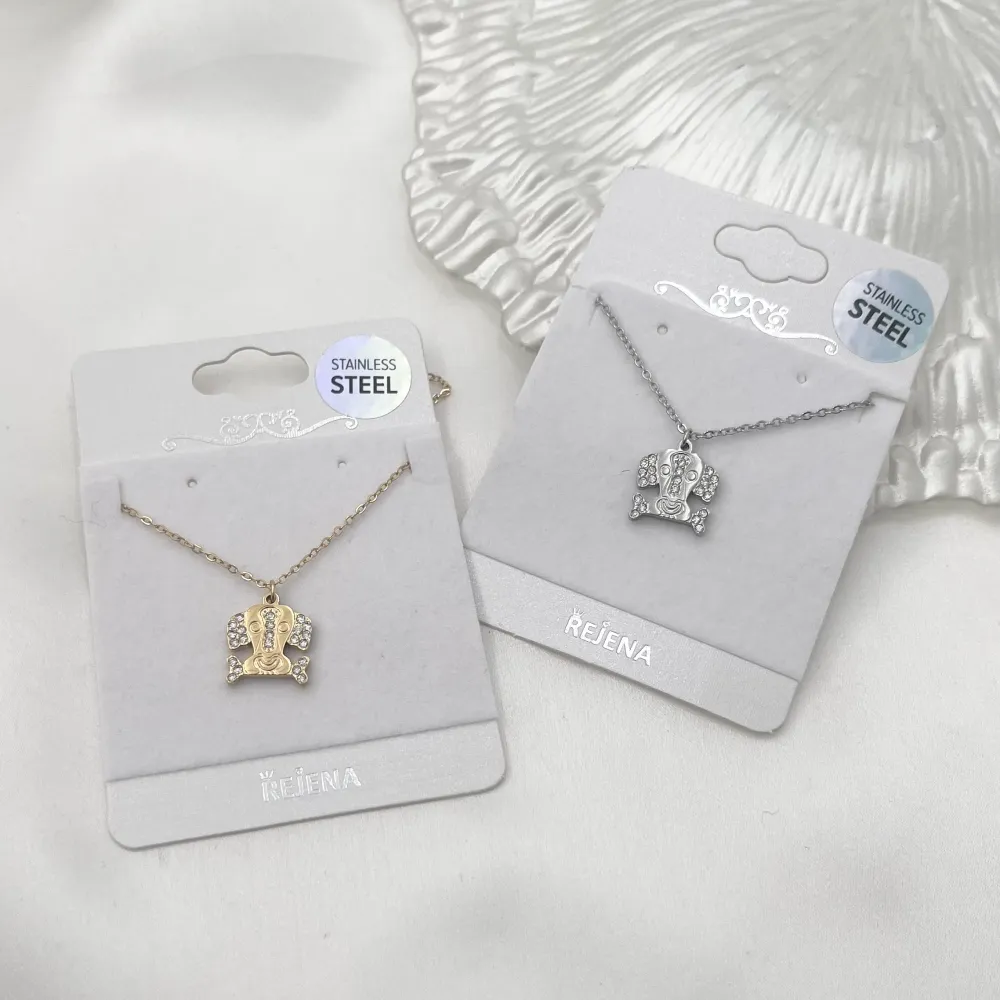 Cagnolino con Zirconia-Collana Corta in Acciaio - CAC-103-AA1041N (Oro Giallo)