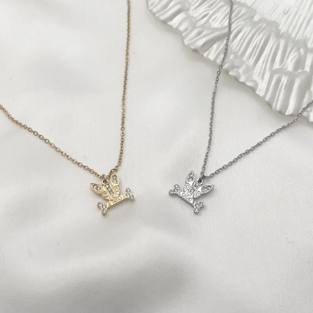 Cagnolino con Zirconia-Collana Corta in Acciaio - CAC-103-AA1044N