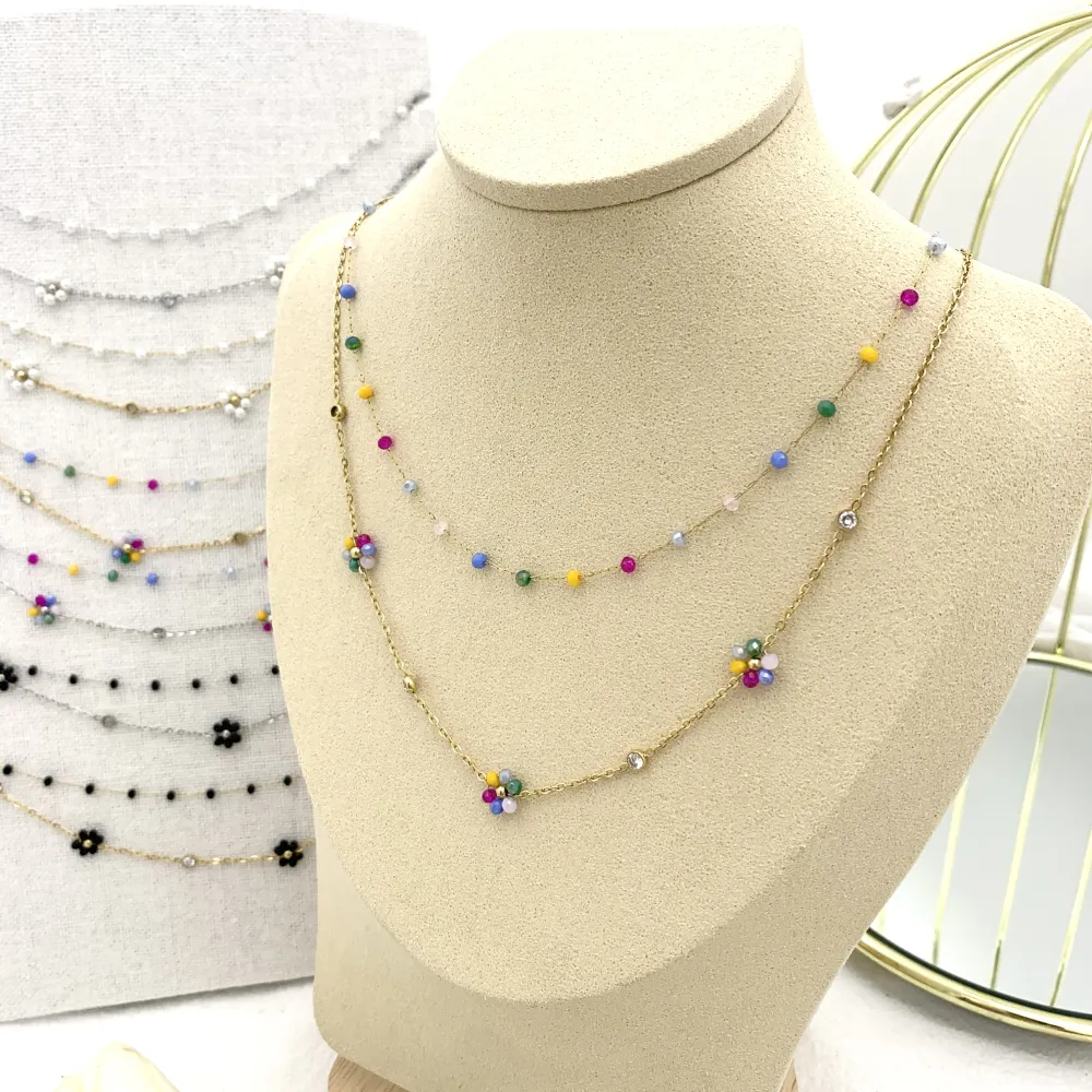 Doppio con Margherita-Collana Corta in Acciaio - CAC-103-AA1177N (Multicolore/Oro)