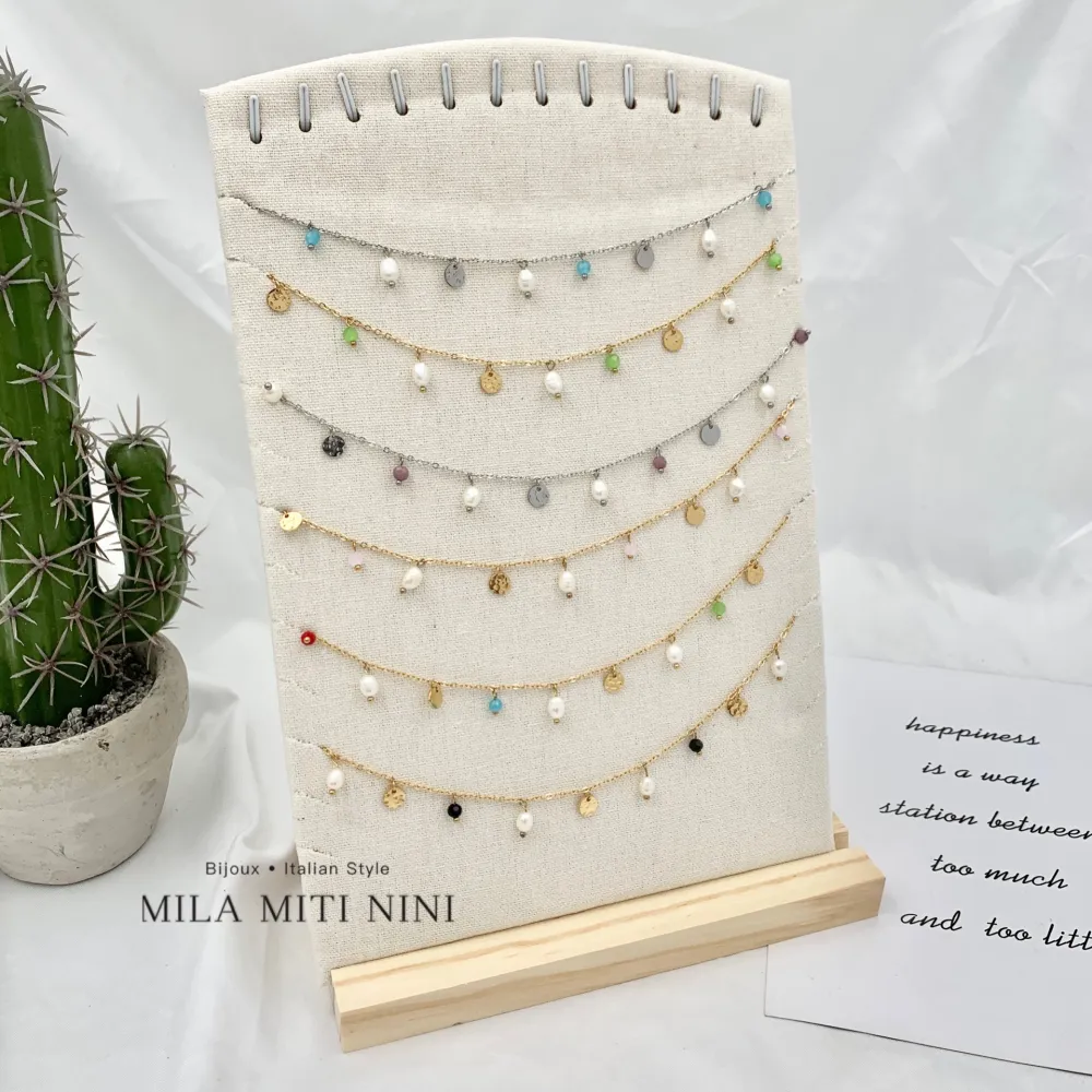 Perla Pendente-Collana Corta in Acciaio - CAC-103-AA147N (Azzurro)