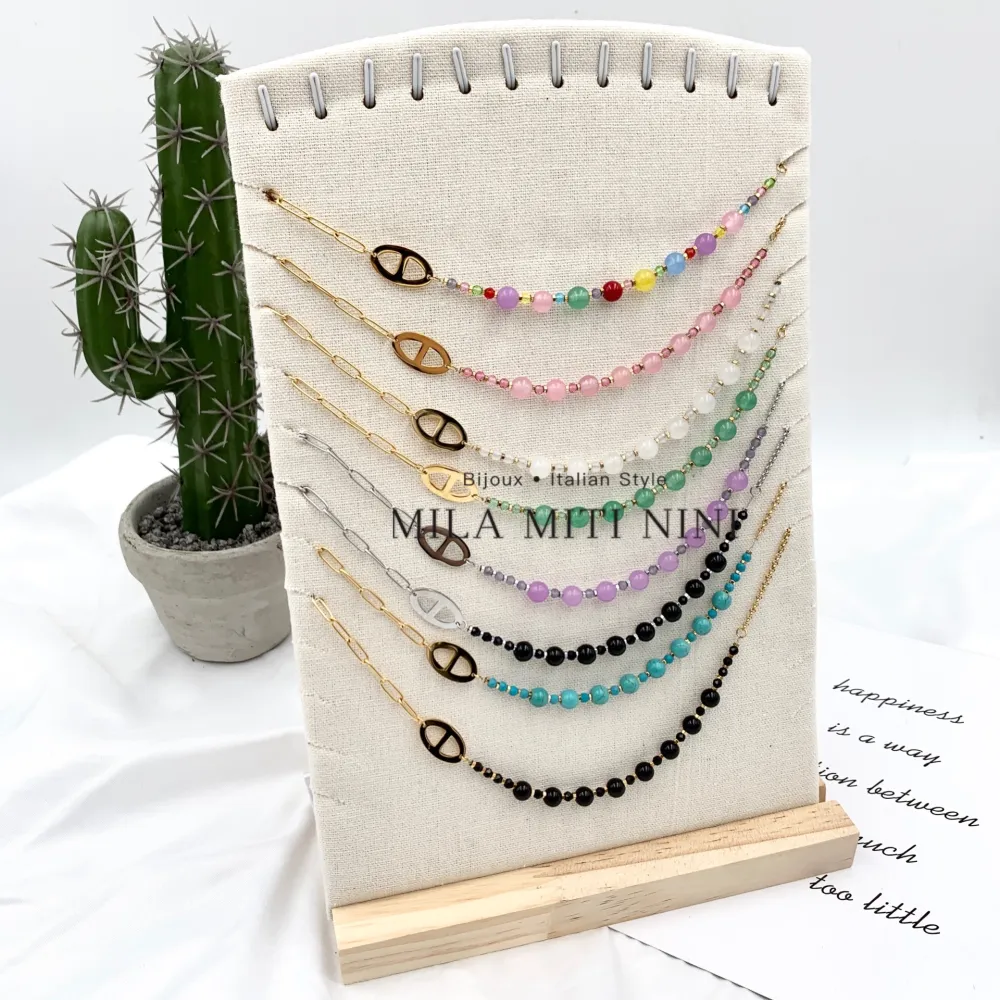 Pietre Colorate-Collana Corta in Acciaio - CAC-103-AA150N