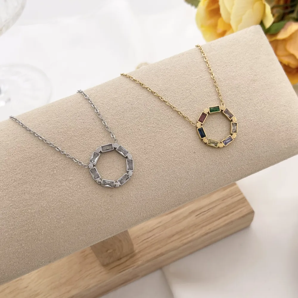 Cerchio con Zirconia-Collana Corta in Acciaio - CAC-103-AA1640N (Oro Giallo)