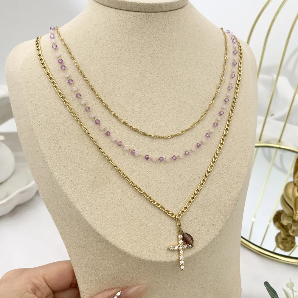 Multifilo con Croce-Collana Corta in Acciaio - CAC-103-AA1725N