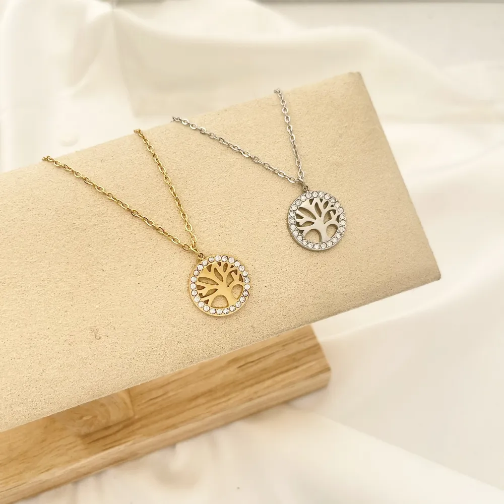 Albero della Vita-Collana Corta in Acciaio - CAC-103-AA1924N (Oro Giallo)