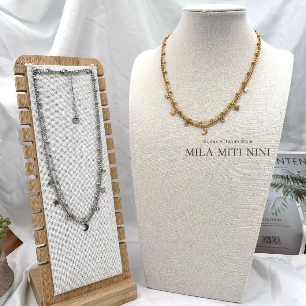 Multifilo Luna Stella-Collana Corta in Acciaio - CAC-103-AA204N (Oro Giallo)