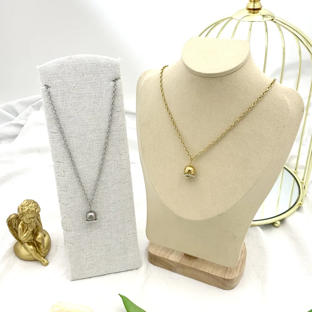 Campanello con Strass-Collana Corta in Acciaio - CAC-103-AA2358N (Oro Giallo)