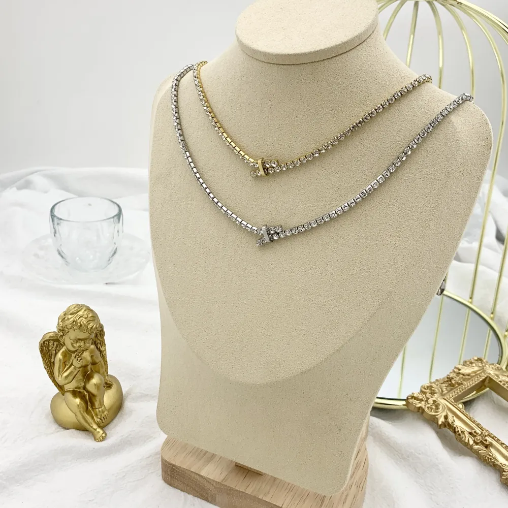 Doppio Tennis-Collana Corta in Acciaio - CAC-103-AA2436N (Oro Giallo)